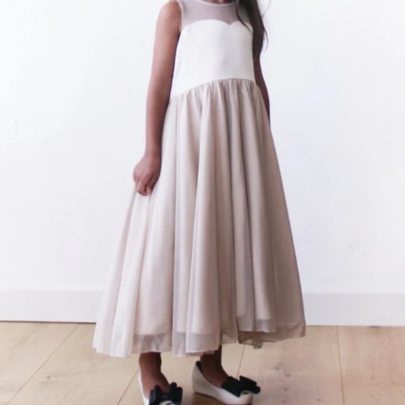 BLUSHFASHION Sweetheart Champagne girls dress, Champagne flower girl twirl dress - Picture 2 of 12